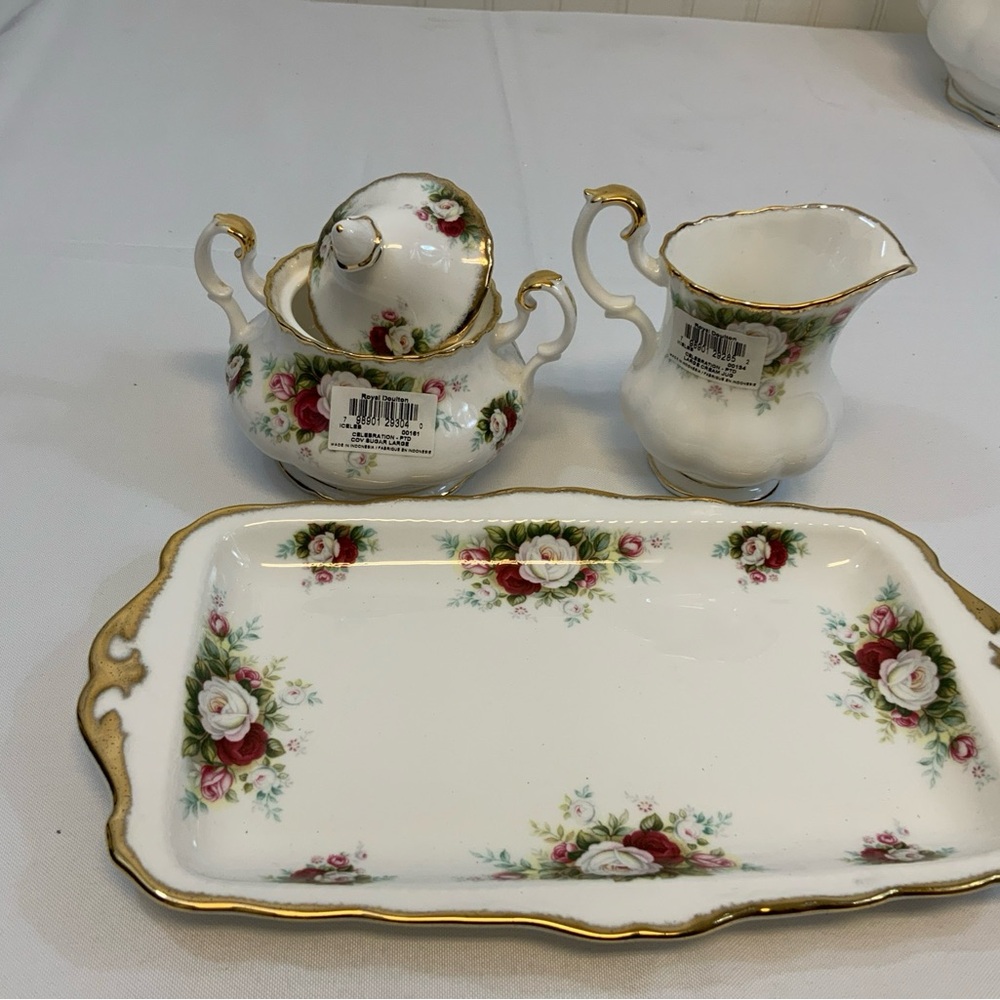Royal Albert, Bone china, Celebration 1969 set sugar and tray cream, vintage - Picture 3 of 10